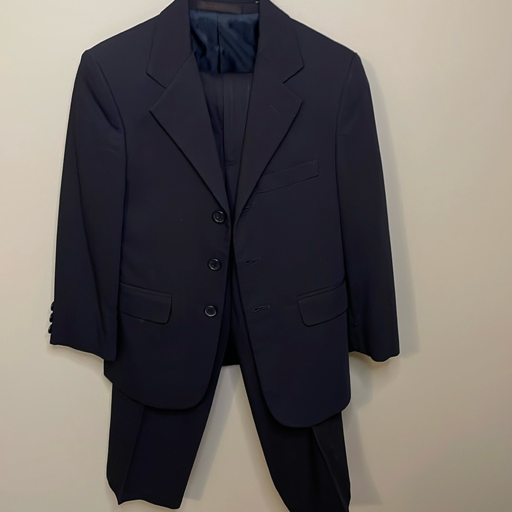 Perry Ellis Little Boys 3 Button Lined Navy Blue 2 Piece  Suit Size 8/24